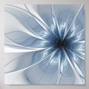 Zachte en gevoelige blauwe fractale fantasiebloem poster