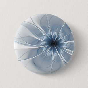 Zachte en gevoelige blauwe fractale fantasiebloem ronde button 5,7 cm