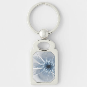 Zachte en gevoelige blauwe fractale fantasiebloem sleutelhanger