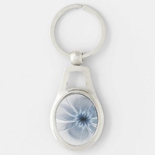 Zachte en gevoelige blauwe fractale fantasiebloem sleutelhanger