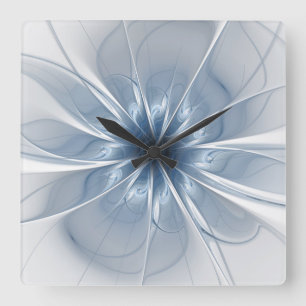 Zachte en gevoelige blauwe fractale fantasiebloem vierkante klok