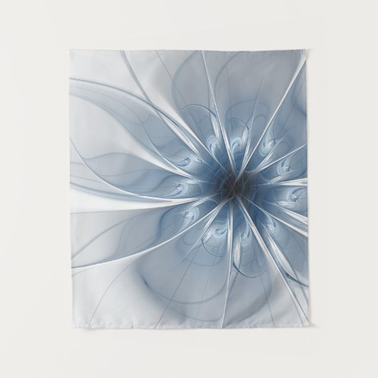 Zachte en gevoelige blauwe fractale fantasiebloem wandkleed (Voorkant)