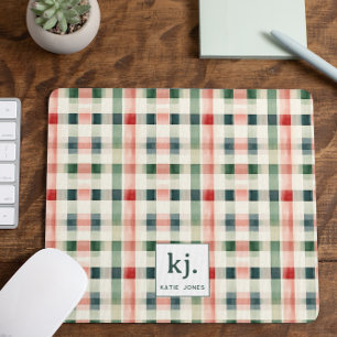 Zachte Evergroene Gingham Monogram Muismat