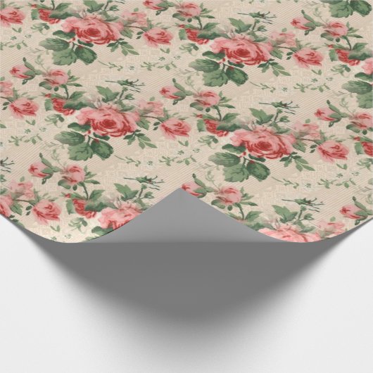 Zachte Floral Red Rose Pattern Cadeaupapier (Hoek)