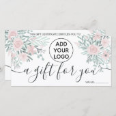 Zachte florale waterverf roze logo gift certificaa (Voorkant / Achterkant)
