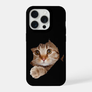 Zachte Fluffy Kat die gluurt Aangepaste iPhone Hoe 15 Pro Hoesje