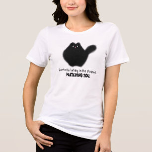 Zachte Fluffy Zwarte Kat Grappige Kitty Loerende M Tri-Blend Shirt