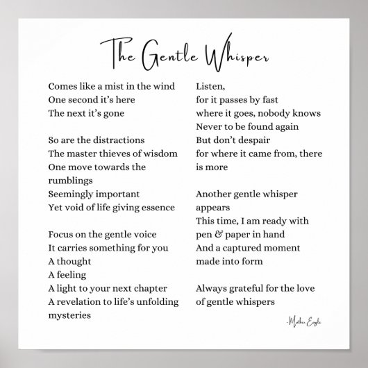 Zachte fluisteraanmoedigingsgedicht poster muurkun (Voorkant)