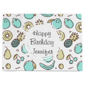 Zachte Fruitpatroon Zomer Lijntekening Verjaardag Groot Cadeauzakje (Voorkant)