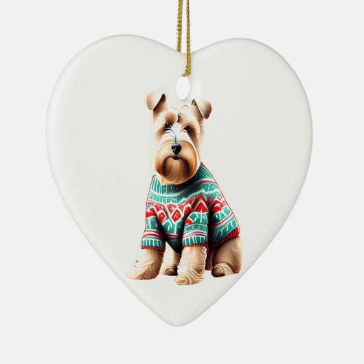 Zachte gecoate tarweterriër in kersttrui keramisch ornament (Rechts)