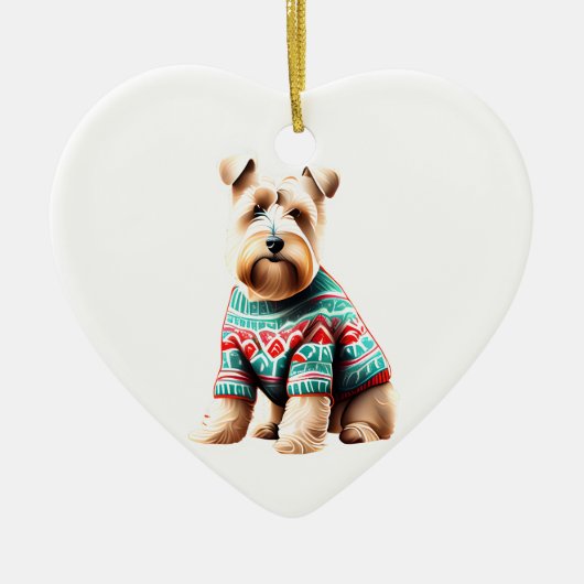 Zachte gecoate tarweterriër in kersttrui keramisch ornament (Voorkant)