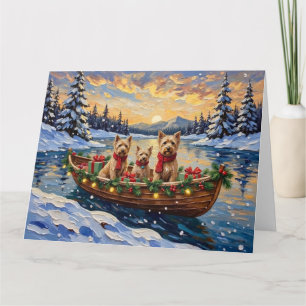 Zachte Gecoate Wheaten Terrier Kerstboot Vakantie Kaart