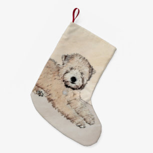 Zachte gecoate Wheaten Terrier schilderij Originel Kleine Kerstsok