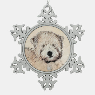 Zachte gecoate Wheaten Terrier schilderij Originel Tin Sneeuwvlok Ornament