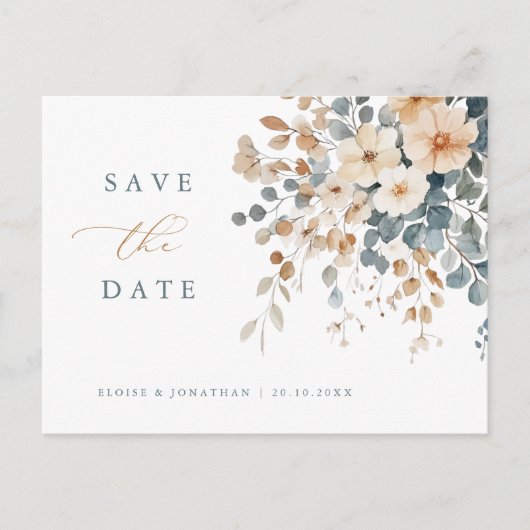 Zachte gedempte aardetinten Bloemen Save the Date Briefkaart (Voorkant)