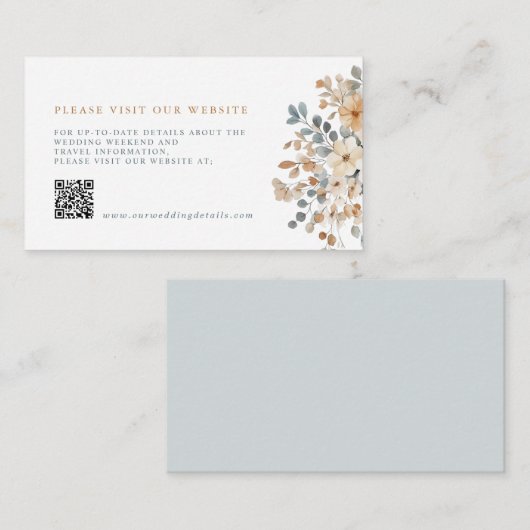 Zachte gedempte aardetinten bloemenbruiloft detail informatiekaartje (Voorkant / Achterkant)