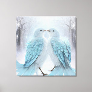 *~* Zachte gedempte Tortelduifjes AP54 Art Winter Canvas Afdruk