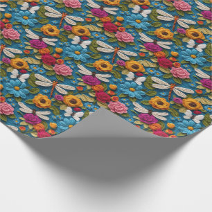 Zachte gehaakte look bloemen en libellen cadeaupapier