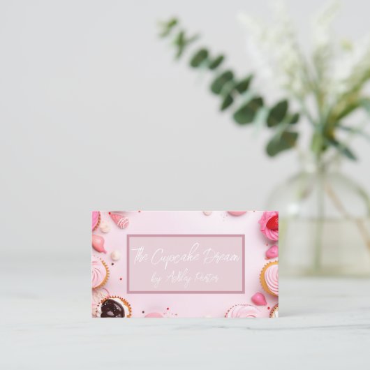 Zachte gekleurde cupcakes en snoepjes bakkerij visitekaartje (Staand voorkant)