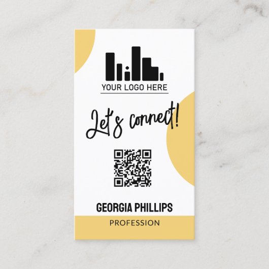 Zachte gele vormen QR code foto & uw Logo Visitekaartje (Voorkant)