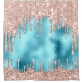 Zachte glitter druppels roze roze roodbruin blauw douchegordijn (Voorkant)