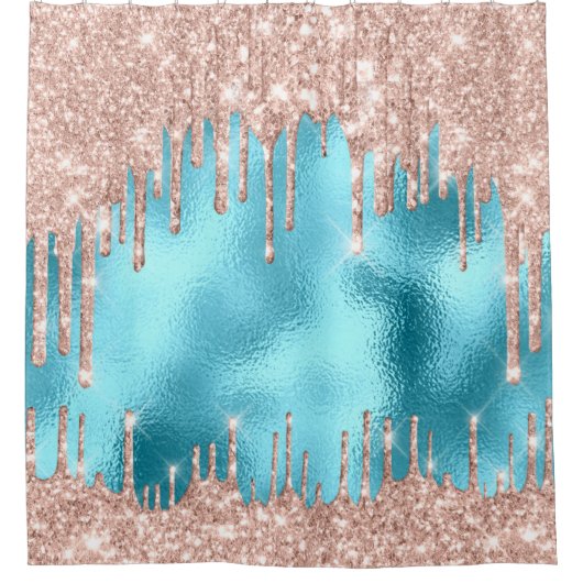 Zachte glitter druppels roze roze roodbruin blauw douchegordijn (Voorkant)