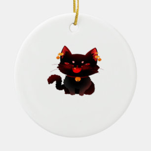 Zachte griezelige zwarte kat met belletjes klassie keramisch ornament