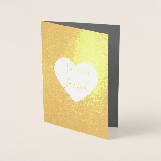 Zachte grijze en gouden hart RSVP- en trouwkaart Folie Kaarten (Voorkant)