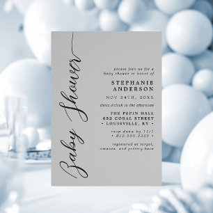 Zachte Grijze Moderne Script Baby Shower Kaart