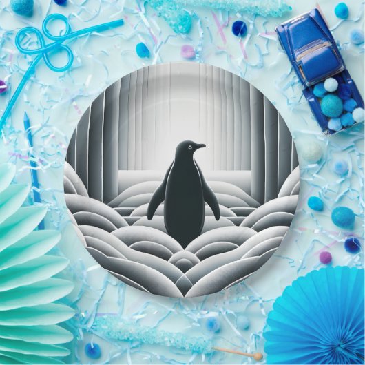 Zachte Grijze Pinguïn Booggolven in Art Deco Papieren Bordje (Feest)