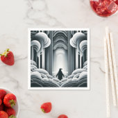 Zachte Grijze Pinguïn Booggolven in Art Deco Servet (Insitu)