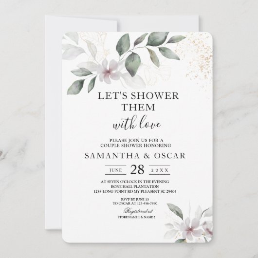 Zachte Groene Aquarel Blad & Bloem | Goud Kaart (Voorkant)