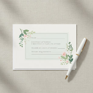 Zachte groene aquarel Bloemige RSVP-reactiekaart Kaart