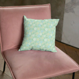 Zachte Groene Bloemen met Wit Blauw Gele Bloemen Kussen