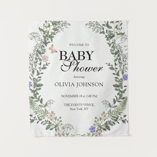 Zachte Groene Boho Bloem Neutrale Baby Shower Wandkleed (Voorkant)