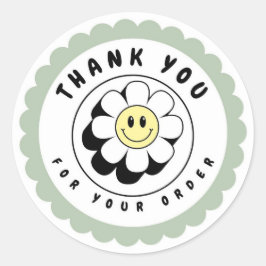 Zachte groene retro Happy Flower Business Circle Ronde Sticker