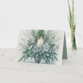 Zachte groene tinten kerstkaars folie feestdagenkaart (Voorkant)