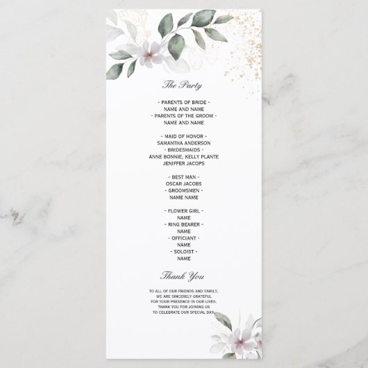 Zachte Groene Waterverf Blad & Bloem | Goud Menu (Achterkant)