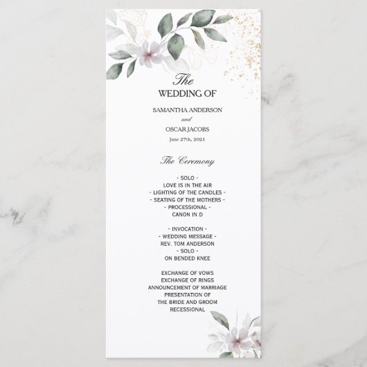 Zachte Groene Waterverf Blad & Bloem | Goud Menu (Voorkant)