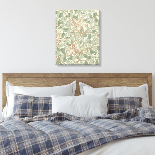 Zachte Groene William Morris Honeysuckle Canvas Afdruk (Insitu (Slaapkamer))