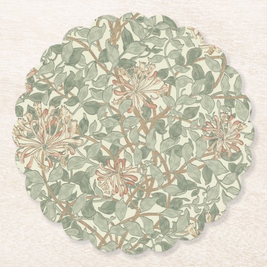 Zachte Groene  William Morris Honeysuckle Kartonnen Onderzetters (Voorkant)