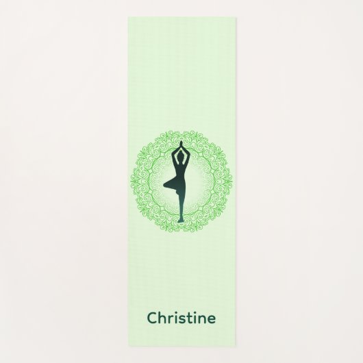 Zachte Groene Yoga Pose met aangepaste naam Yogamat (Voorkant)