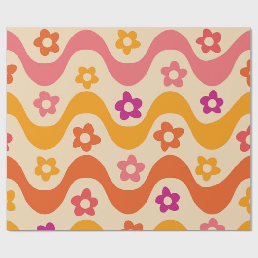 Zachte groovy bloempatroon op retro golven cadeaupapier (Vlak)