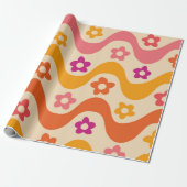 Zachte groovy bloempatroon op retro golven cadeaupapier (Uitgerold)