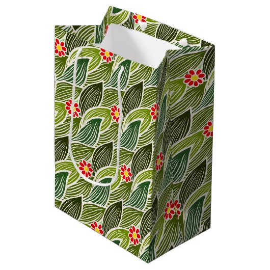 Zachte groovy hippie rode groene madeliefjes bloem medium cadeauzakje (Voorkant Gekanteld)