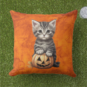 Zachte Halloween Kat Pompoen Herfst Decoratie Buitenkussen
