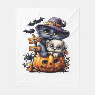 Zachte Halloween kat sticker � Heksenhoed, Pompoen Fleece Deken