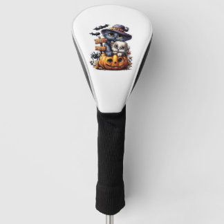 Zachte Halloween kat sticker � Heksenhoed, Pompoen Golfheadcover