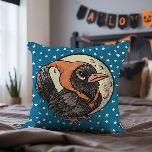 Zachte Halloween Raaf In Oranje Kostuum Maan Sterr Kussen