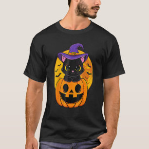 Zachte Halloween Zwarte Kat Heks Hoed Pompoen Voor T-shirt
